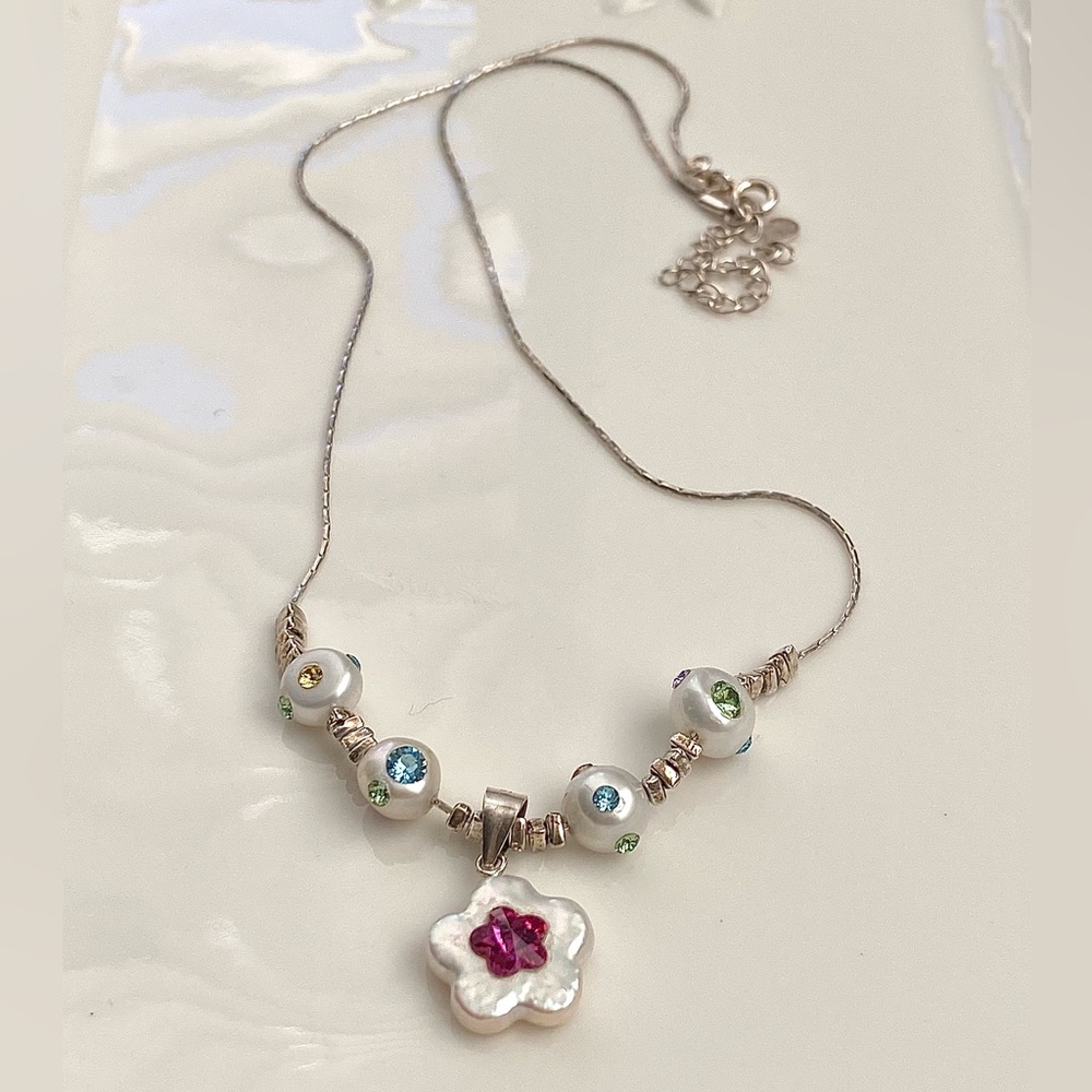 N277-Handmade S925 Freshwater Pearl Crystal Necklace - Picture 7 of 14